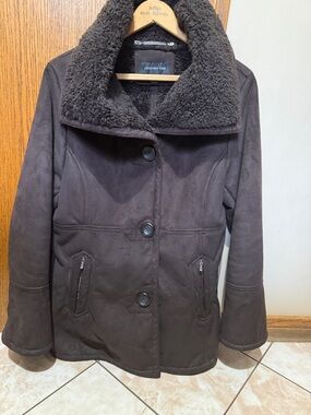 Jones New York Dark Brown Teddy Shearling-Trim Jacket